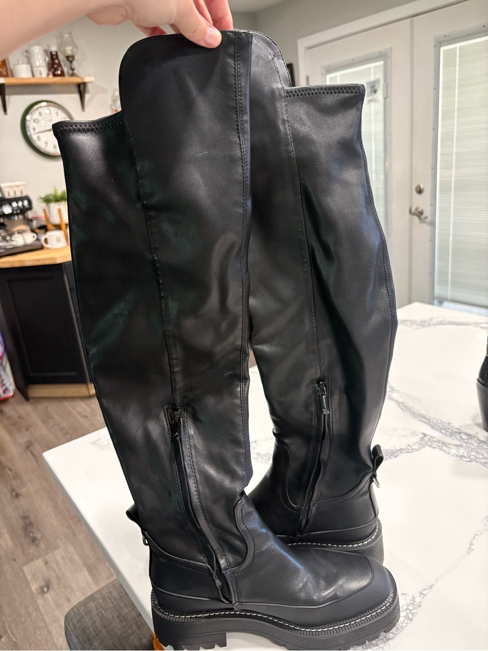 Sam Edelman Black Tall Platform Lug Sole Moto Boots Size 6 - Picture 1 of 5